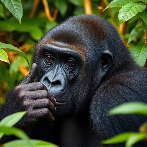 A group of mountain gorillas in their natural habitat in Bwindi Impenetrable National Park.