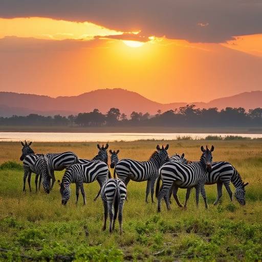 Zebras grazing in Lake Mburo National Park